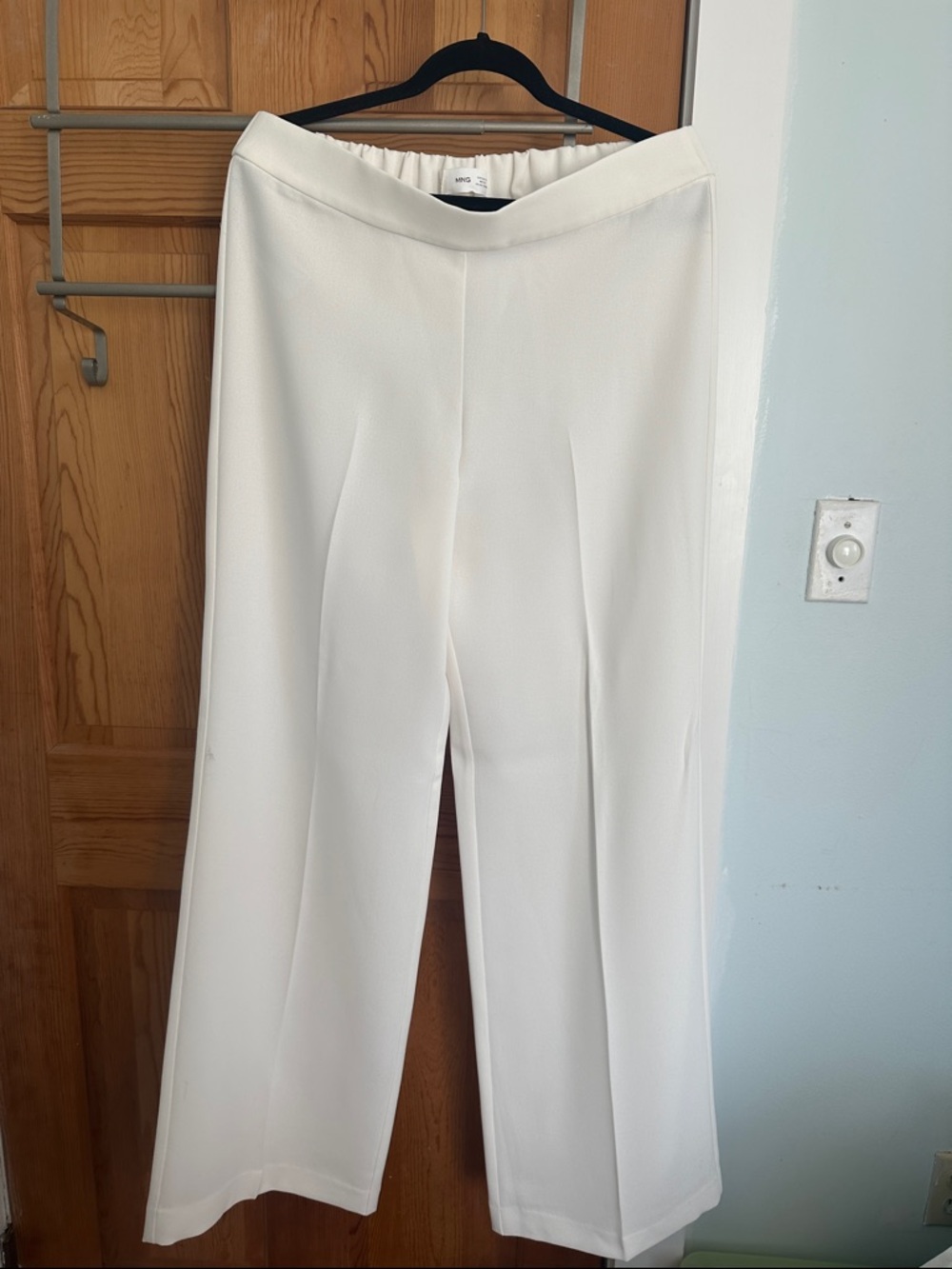 Mango Wide-Leg Cream Elastic-Waist Pants